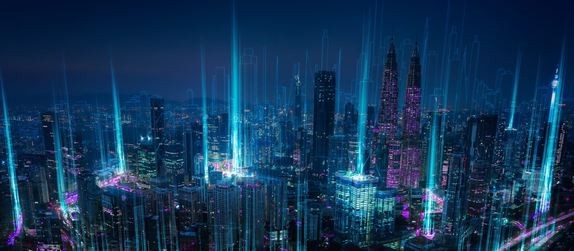 Modern abstract cityscape and network connection concept